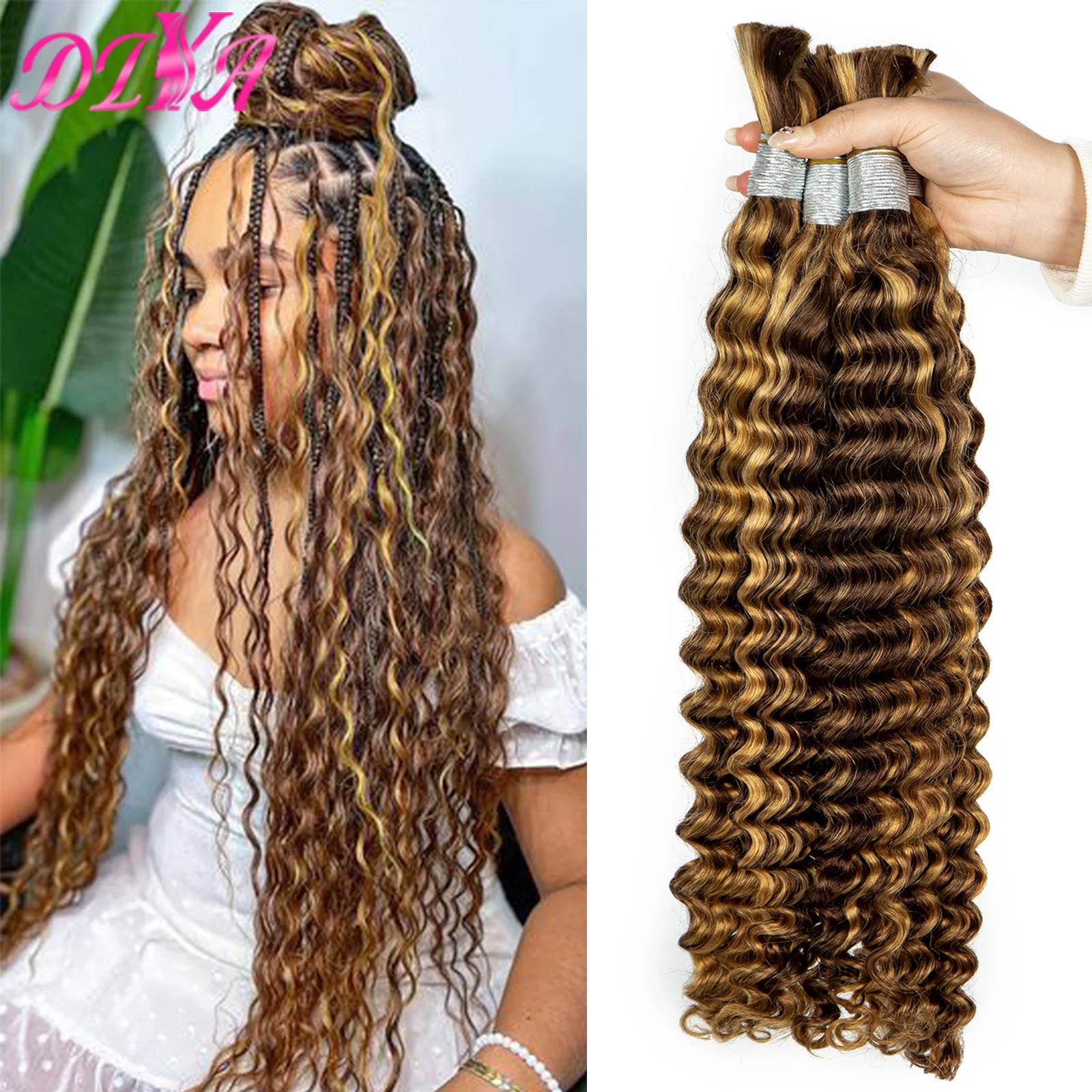 Pacotes de cabelo humano de onda profunda, 100% cabelo virgem, destaque ombre, brasileiro, em massa, sem trama, 100g