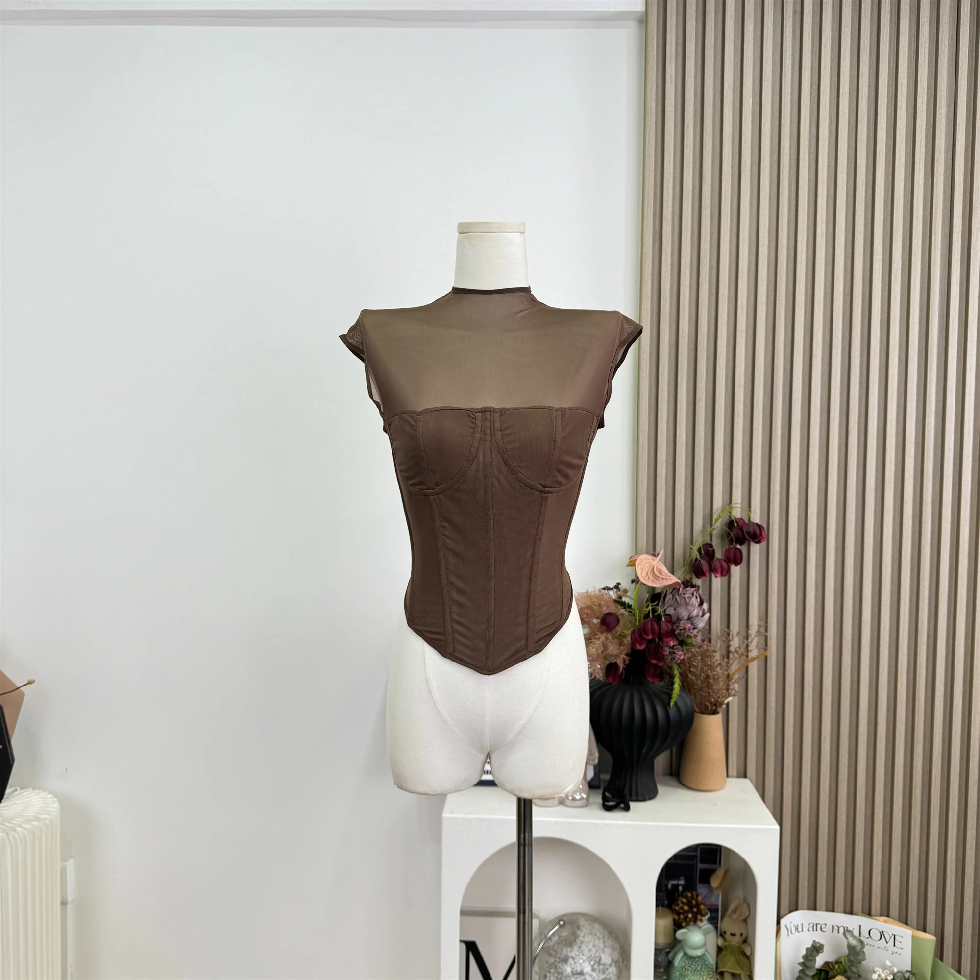 

Vintage See Through Mesh Shoulder T Shirts For Women Party Club Outfit Sleeveless Crop Top Y2k Sexy Slim Fit Ropa Mujer F872