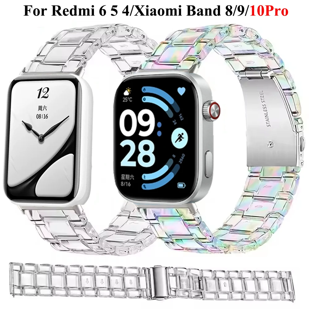 Transparentes Harzarmband für Xiaomi Mi Band 10 Pro/9Pro/8Pro Uhrenarmband Correa für Redmi Watch 6/5/4 Armband Zubehör