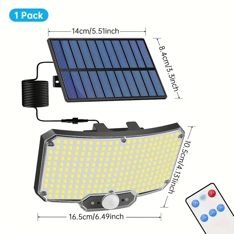 234 LED Solar Wall Lamp with Motion Sensor Infrared Remote Control 3 Modes Patio Porch Garden Backyard Solar Outdoor Light