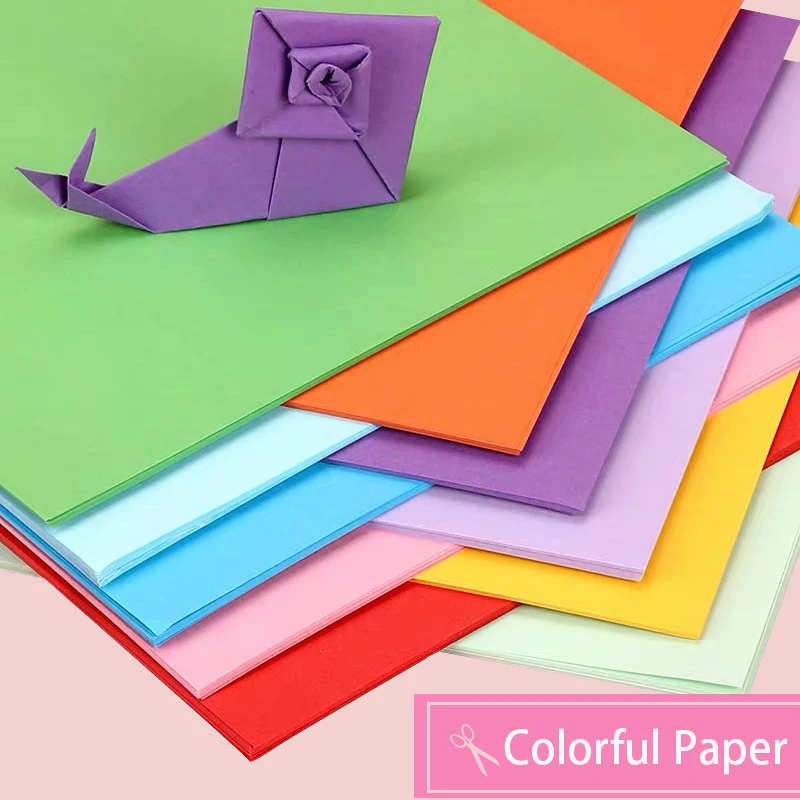 100Pcs Colored A4 Copy Paper Double Sides Origami 10 Different Colors Gift Packaging Craft Decoration Paper for Inkjet Printing