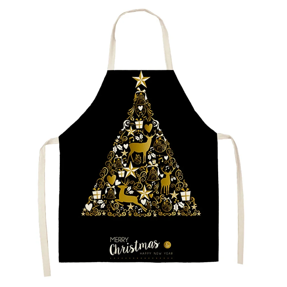 Christmas gold black gift pattern cleaning apron home kitchen apron chef clothes cotton linen adult bib