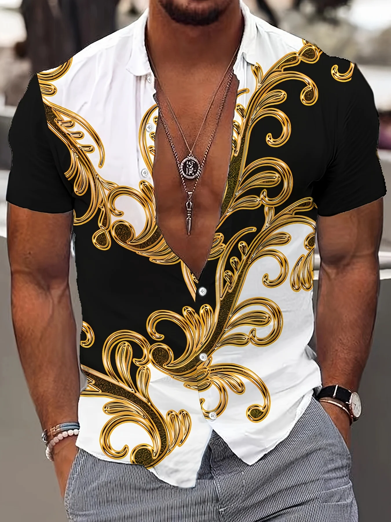 New men's short-sleeved shirt for summer 2025 breathable lightweight casual roller skating 3D printed men's wear