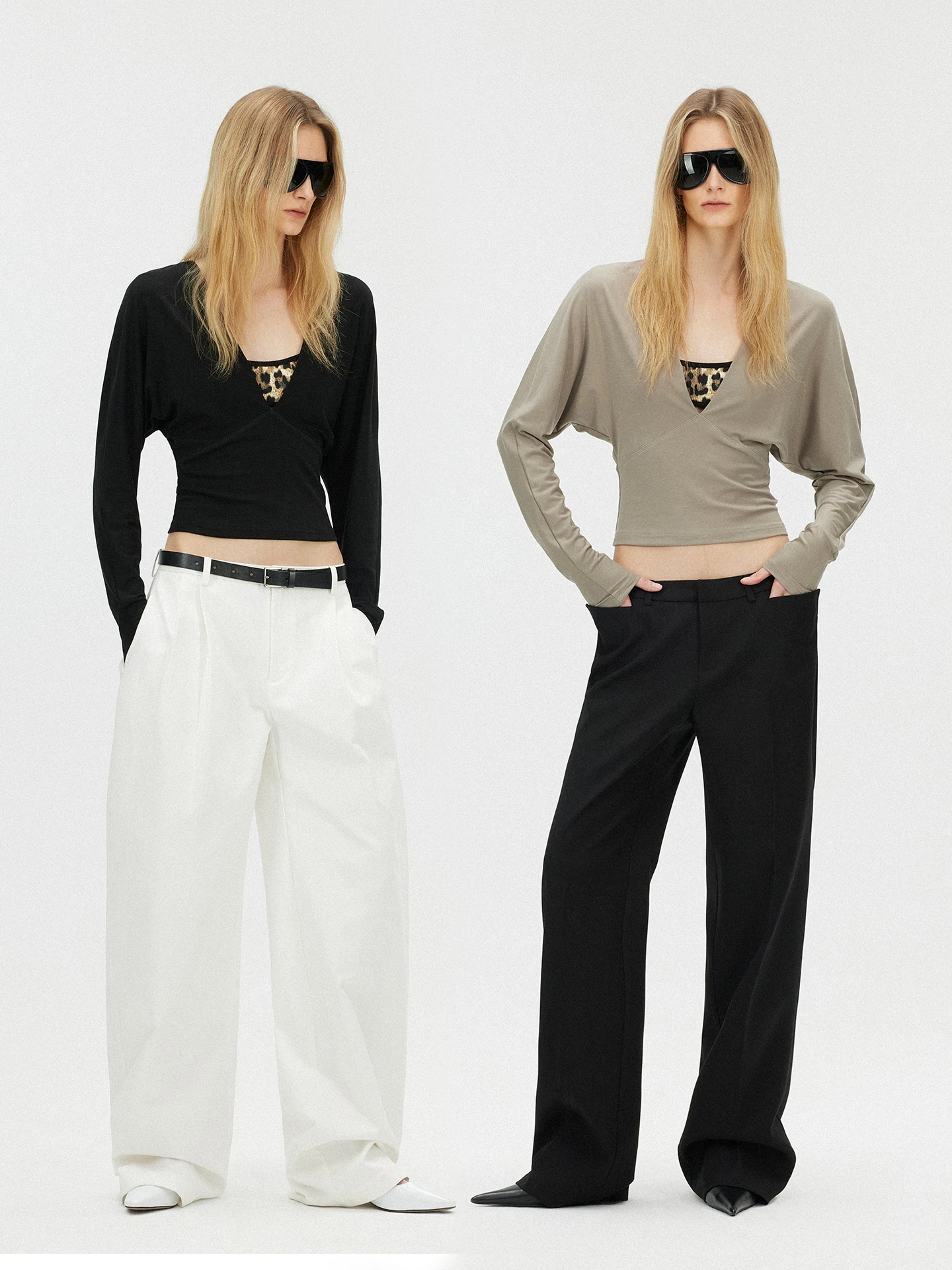 

Женская футболка Slim Fit с длинным рукавом, V-образным вырезом, рукавами «летучая мышь» и утягивающим эффектом на талии, из волокна Lenzing Lyocell, полиэстера и эластана, для повседневной носки.