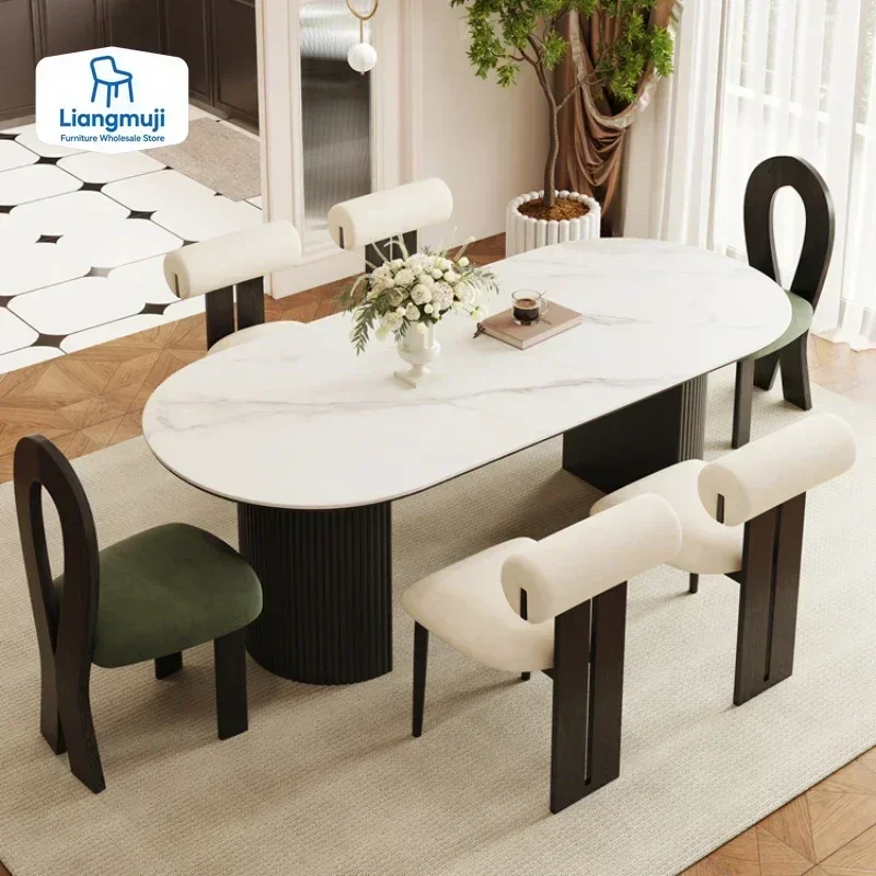 

Oval Dining Table Designer Coffee Marble Sedentary Service Restaurant Tables Luxury Dinning Sets Kitchen Mesa Comedor Cafe