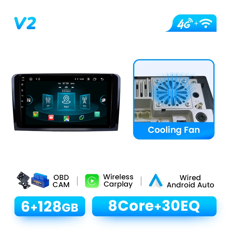 1280*720 IPS Draadloze CarPlay Autoradio Speler Voor Benz ML W164 ML350 ML500 2005-2012 Android 14 multimedia GPS 4G Wifi DSP RDS