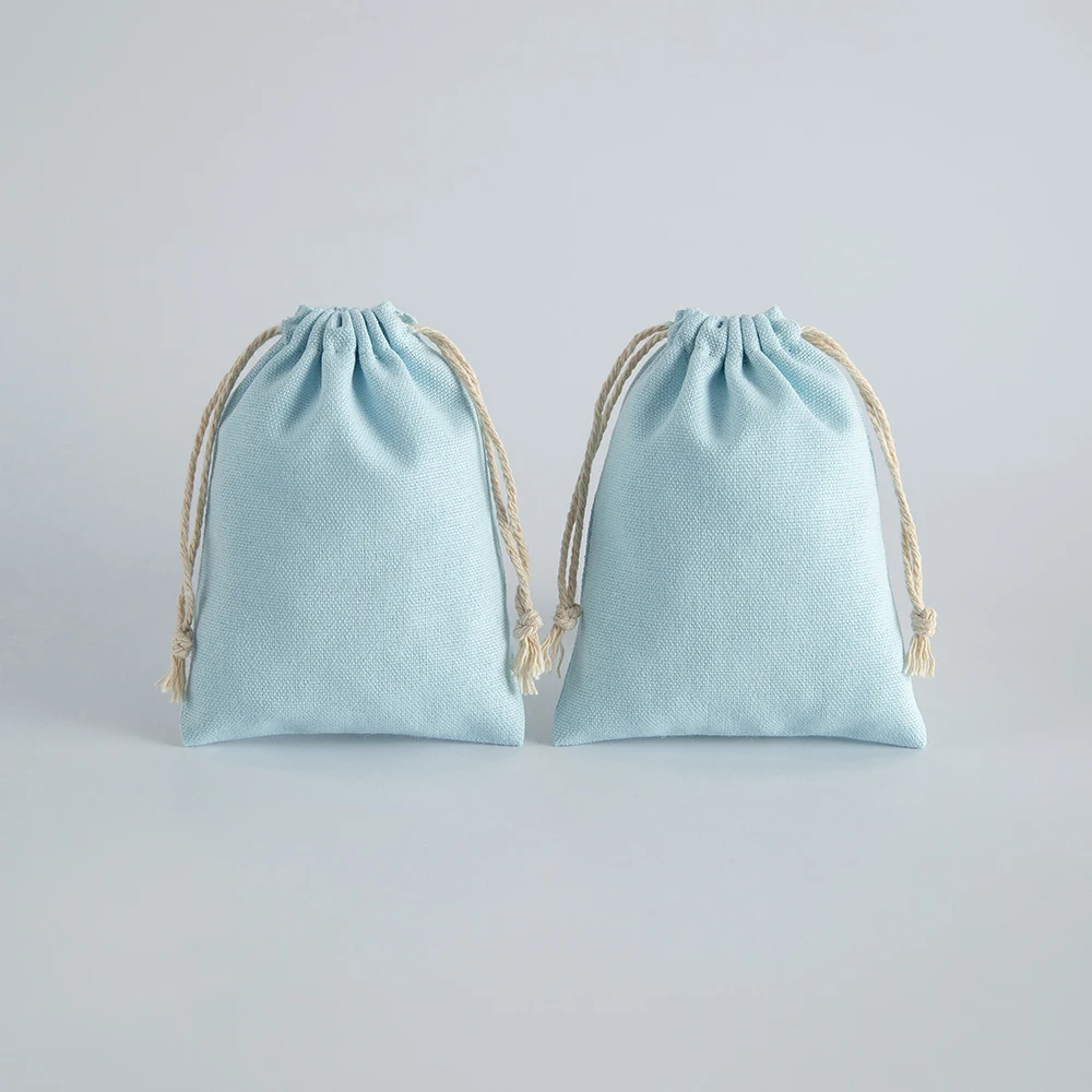 5Pcs Blue Jewelry Storage Pouch, Cotton Drawstring Bag