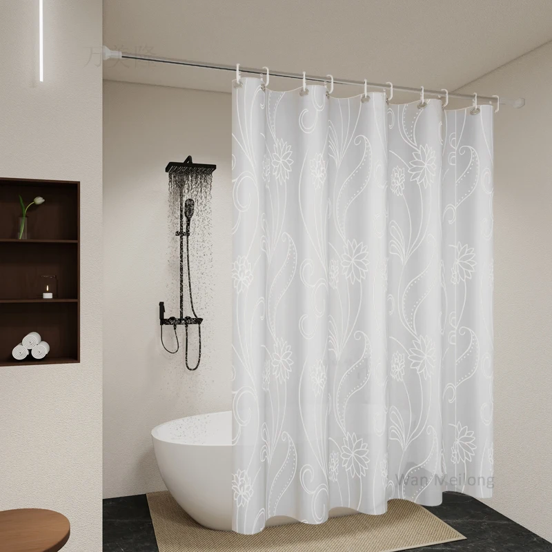 The White Lotus Patterned Dry-Wet Separation Partition Shower Curtain Is Suitable for Various Decoration Styles.