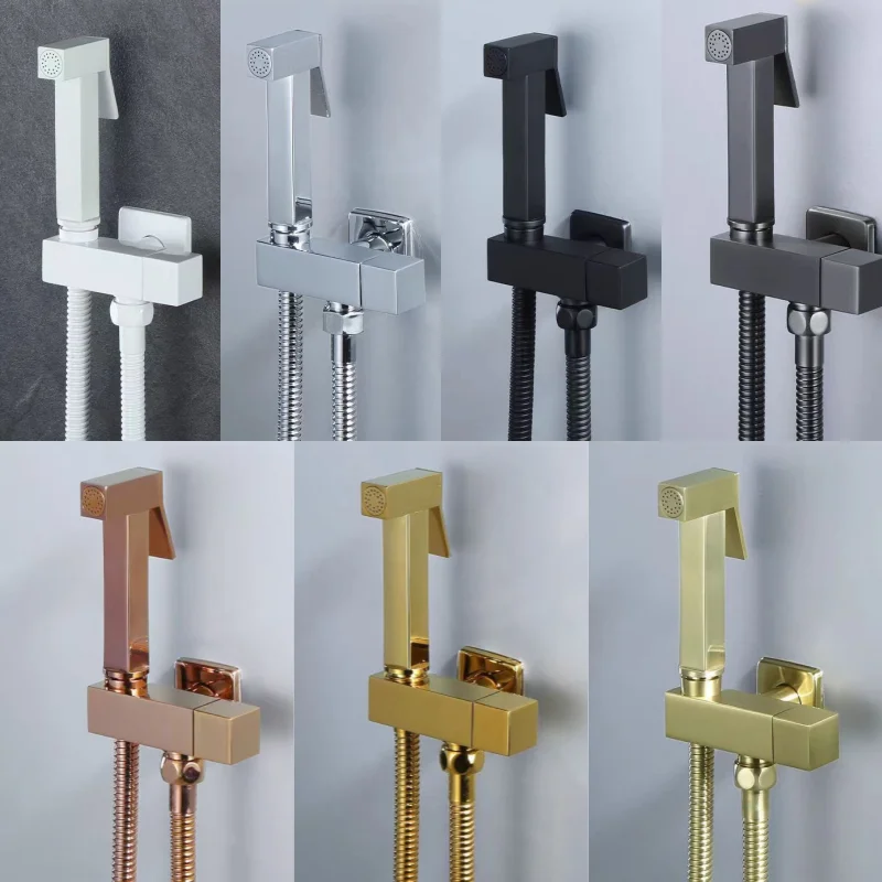 ชุดฝักบัวฉีดชำระแบบมือถือ สีโรสโกลด์ขัดเงา ก๊อกน้ำเย็นเดี่ยว ทำจากทองเหลือง