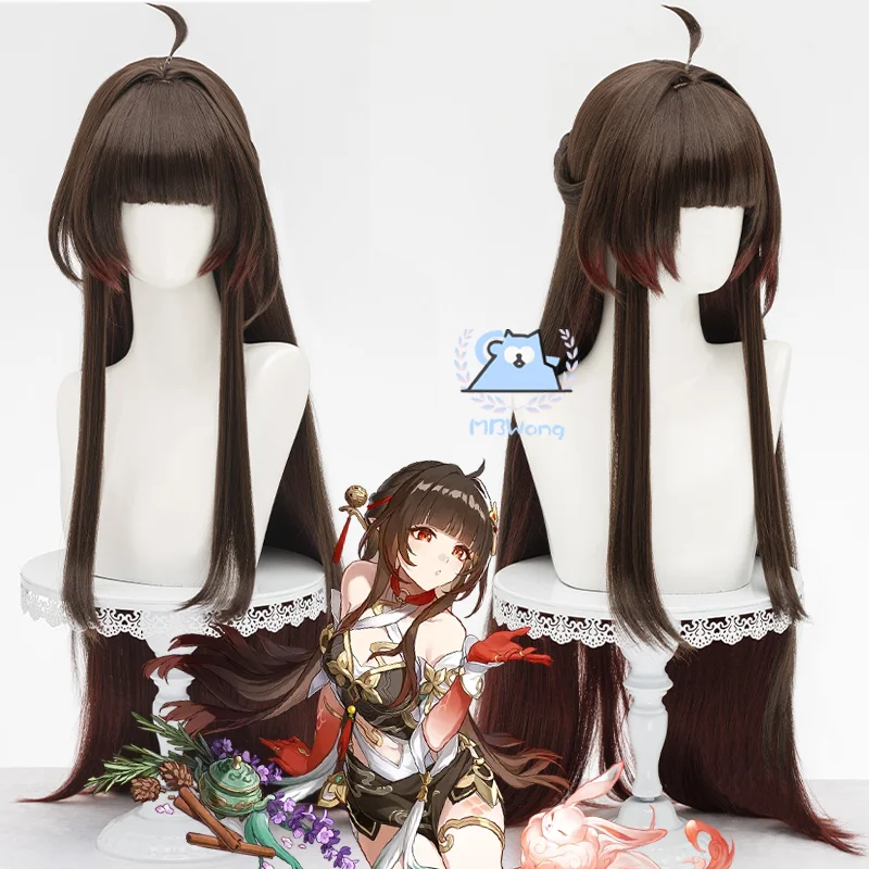 Presell Honkai: Star Rail Lingsha Cosplay Wig Ling Sha Cosplay 90cm Red Gradient Color Long Hair Cosplay Halloween Party