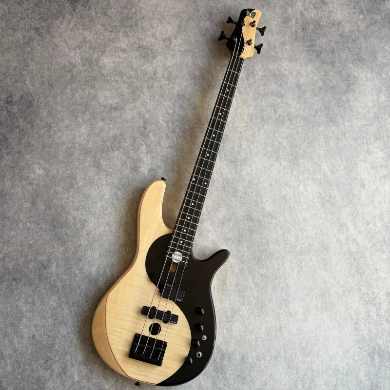 Yin-Yang Butterfly 4-String Electric Bass with Natural & Black Contrast Finish - Ideal for Rock, Heavy Band Stage Performances