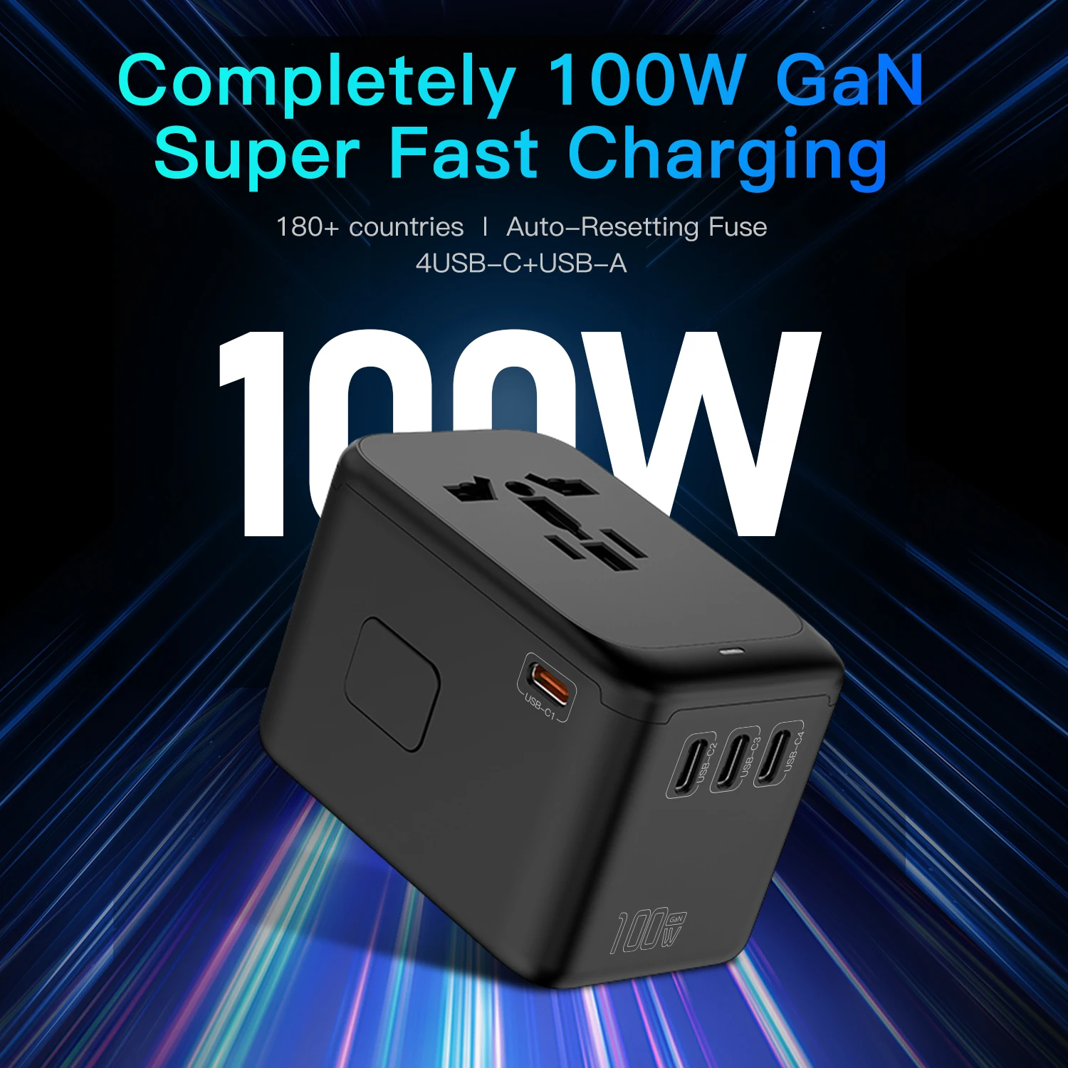 

Универсальный дорожный адаптер PD GaN III 100W, 4 USB-C, 1 USB-A, зарядное устройство, универсальный переходник для ноутбуков и телефонов, совместим с США.