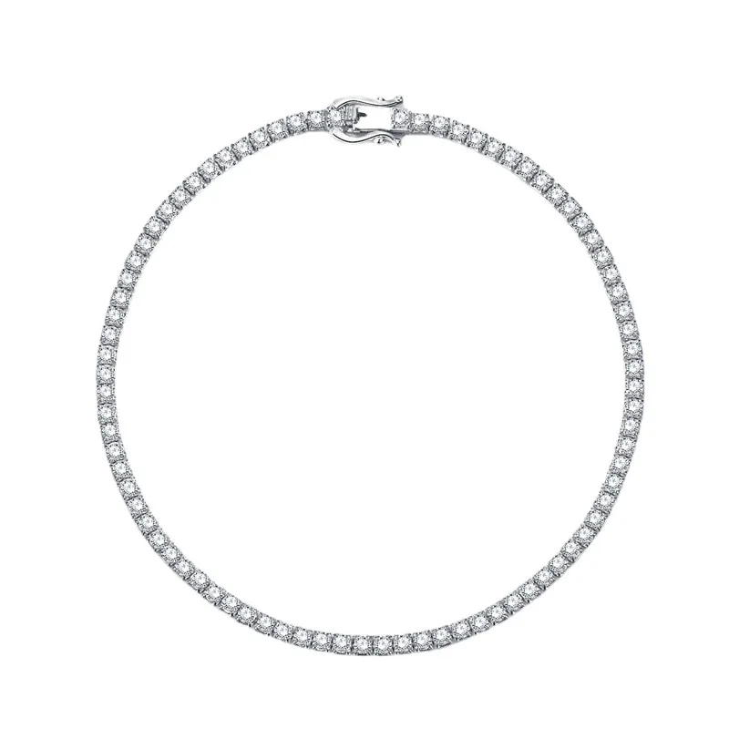 Hiphop S925 Sterling Silver Bracelet Women Tennis Chain Single Row Diamond Set Zircon Full Diamond Bracelet