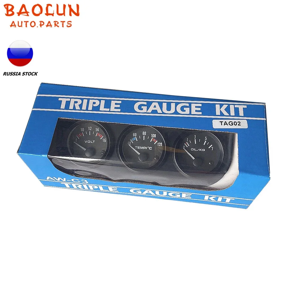 

BAOLUN Universal 52mm Triple kit Oil Temp Gauge + Water Temp Gauge + Oil Pressure Gauge With Sensor 3in1 Car Mete