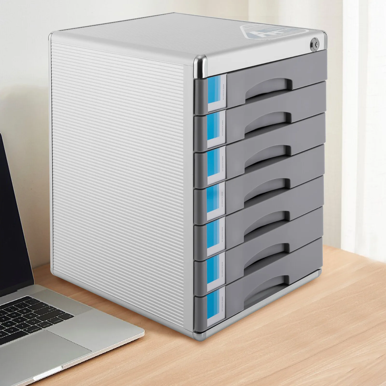 7-Drawers Office Filing Cabinet Desktop Aluminum Alloy File Cabinet 30*36*40.5cm With Lock