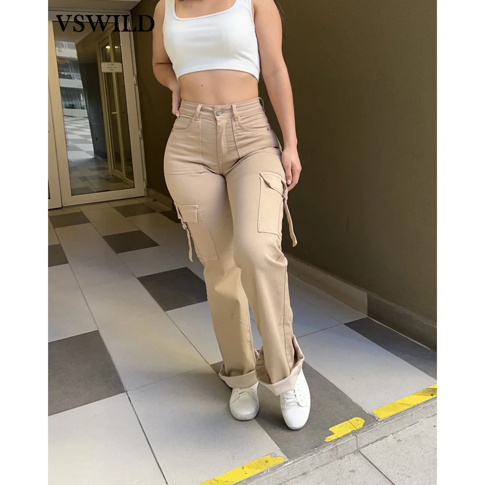 

Y2K Street Retro Loose Wide-Leg Overalls Casual Mid-waist Straight trousers Pocket Solid Color Women's Cargo Pants workwear