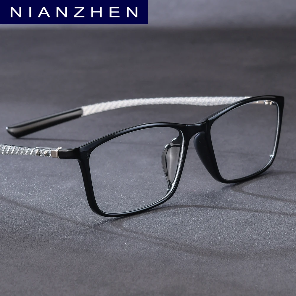NIANZHEN TR90 Carbon Fiber Eyeglasses Frame Men Square Eyewear Brand Design Retro Ultralight Women Glasses Spectacles 0017