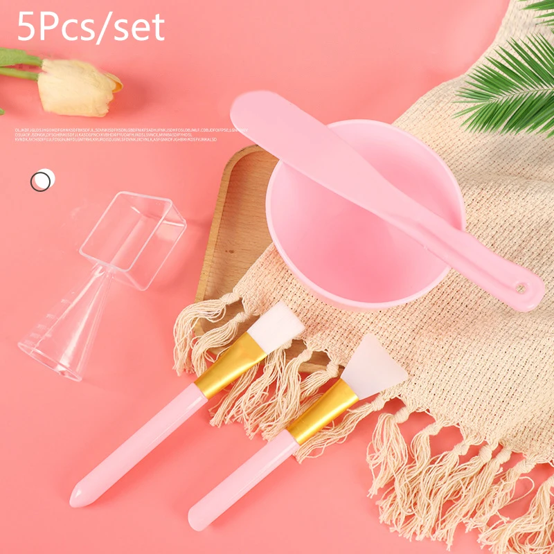 5Pcs Face Set Silicone Mask Bowl Mask Brush Mixing Stick Measuring Spoon With Scale Girls Facial Care Tools Kit