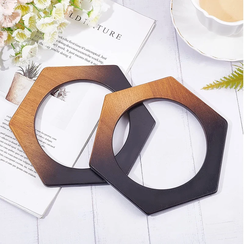 2Pcs Wooden Purse Handle Hexagon Shaped Wooden Bag Handles Handbag Handles Replacement DIY Handmade Macrame Bag Handle