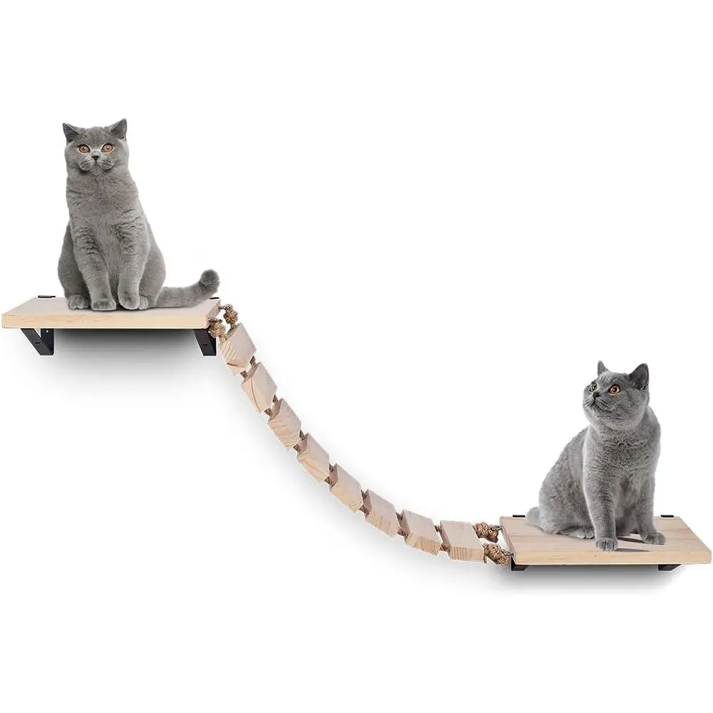 

Handcrafted Wooden Cat Wall Steps, Perch, Climber, Bridge, Ladder, Hammock, and Scratching Posts with Smooth Surface
