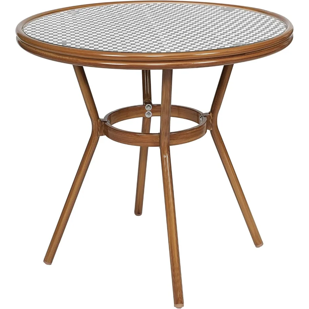 Flash Furniture Lourdes Indoor/Outdoor Commercial Bistro Table - Tempered Glass Top - PE Rattan - Natural Bamboo Print Aluminum