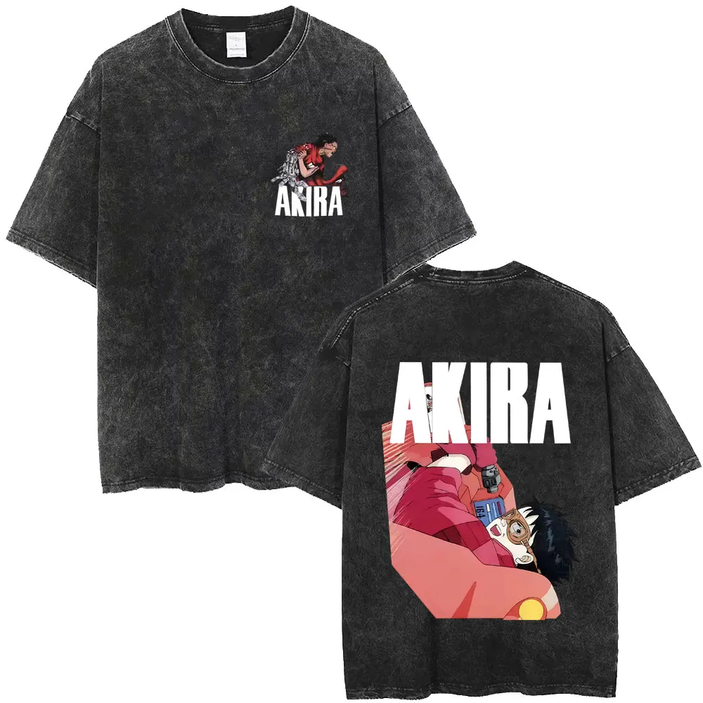 

Japanese Science Fiction Cartoon Movie Anime Akira Shotaro Kaneda Vintage Washed T Shirt Men's Clothing 90s Oversized T-shirts