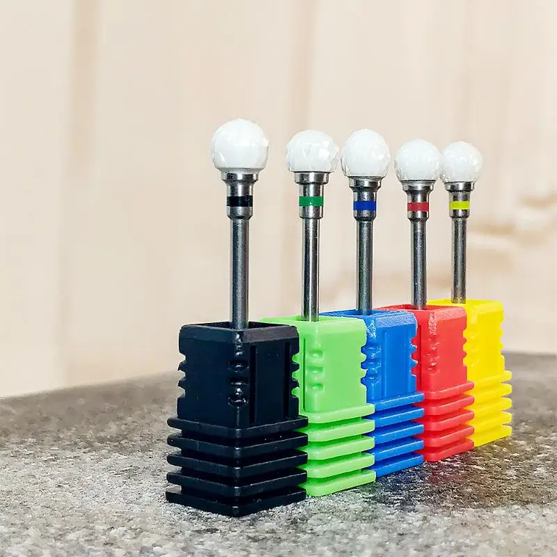 Brocas de cerâmica para unhas, formato esférico, remoção rápida de cutícula, cabeça de esmalte, acessórios para máquina de polimento elétrica