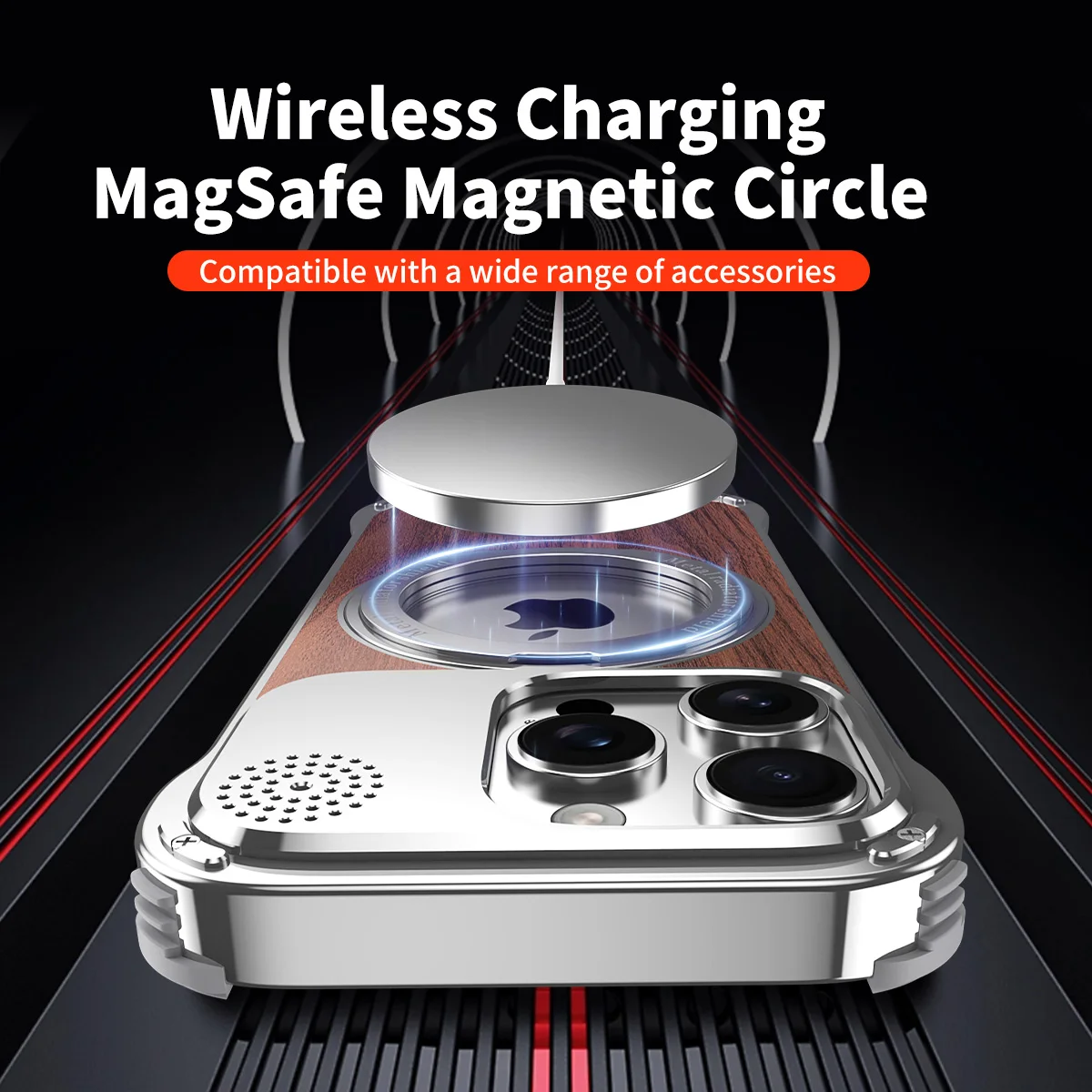 

Чехол-держатель Magsafe в металлическом каркасе для iPhone 14 pro 14 pro 14 pro 16 Pro Max Ароматерапия Ореховое дерево Алюминиевый безрамный чехол