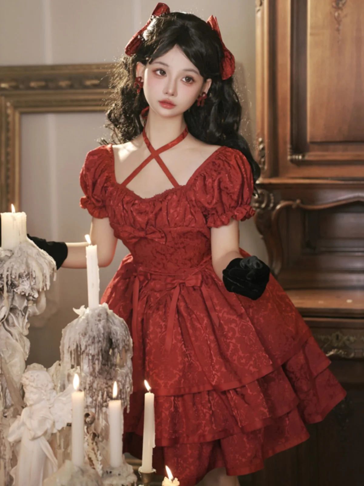 Harajuku 2023 New Original Japanese Vintage Summer Cute Kawaii Red Skirt Lolita Dress Suit Princess Elegant Sweet Tea Party Y2k