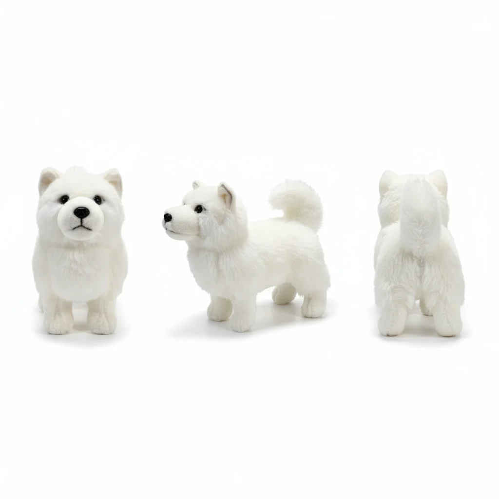 Juguete de peluche samoyedo realista, muñeco de perro de peluche, juguete suave para abrazar para niños, regalo de cumpleaños y Navidad