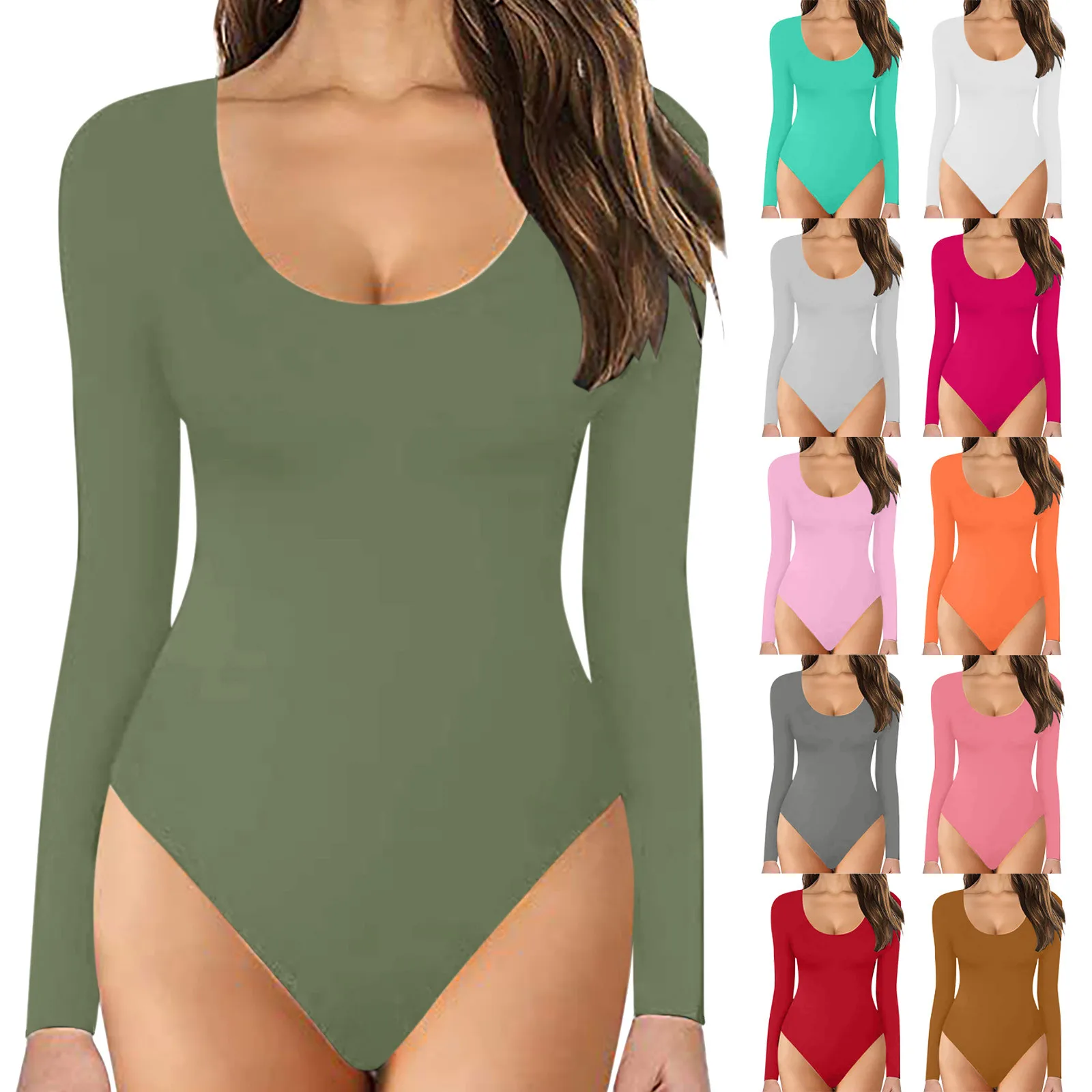 

Womens Round Neck Low Neck Jumpsuit Long Sleeve Bodysuit Sexy Bottoming Shirt Jumpsuit Long Sleeve Basic Bodysuit Dancewear