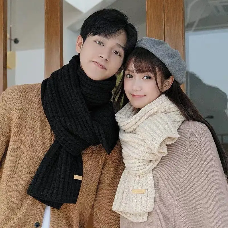 

Couple Korean Version Solid Color Knitted Wool Scarf Female Autumn and Winter Harajuku Thickened Warm Student Versatile Scarf