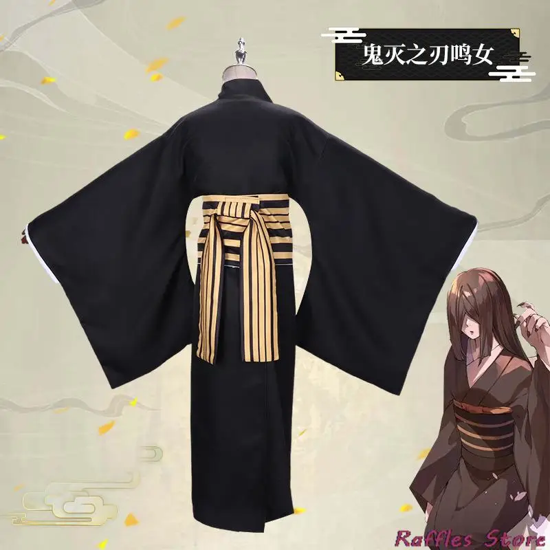 Anime Kisatsutai Nakime kostum Cosplay dua belas Moons Juuni Kitsuki Halloween karnaval Kimono setelan Wig bakiak