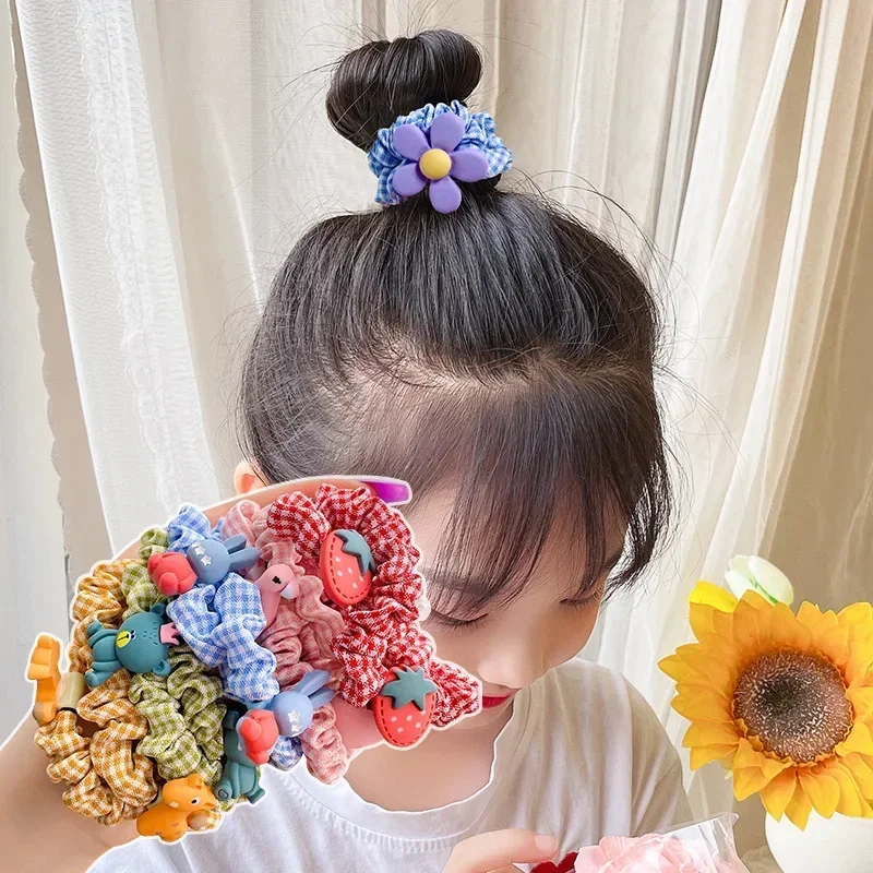 10 pcs cute cartoon children\'s hair accessories girls baby does not hurt the hair elastic good large intestine hair head rope