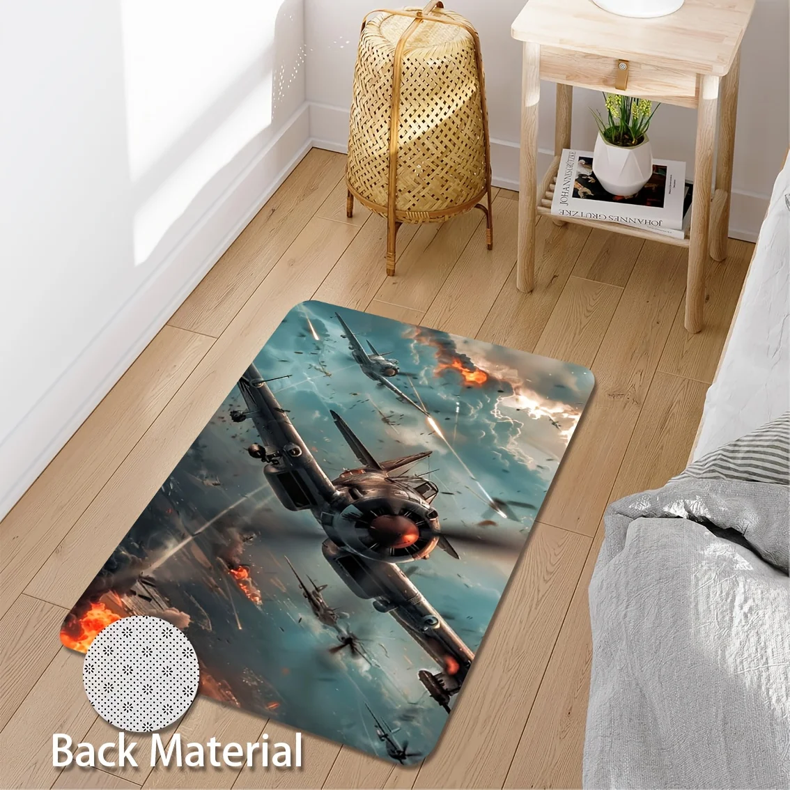 Fighter aircraft pattern Flannel-printed floor mats has a non-slip function is suitable for entrances bathroom welcome carpets