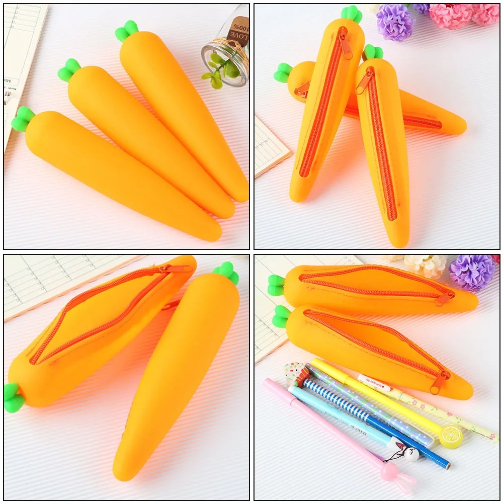 

Carrot Shaped Pencil Case Silicone Stationery Bag Cartoon School Supplies Waterproof Easy to Clean Kids Student Gift