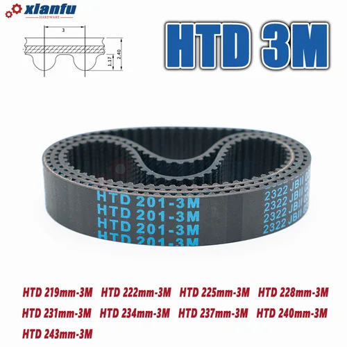 Imagen 2 del producto Longitud 219 ~ 243mm HTD 3M Perímetro de correa de distribución de goma 219 222 225 228 231 234 237 240 243mm Ancho de transmisión 5 ~ 30mm Transmisión HTD3M