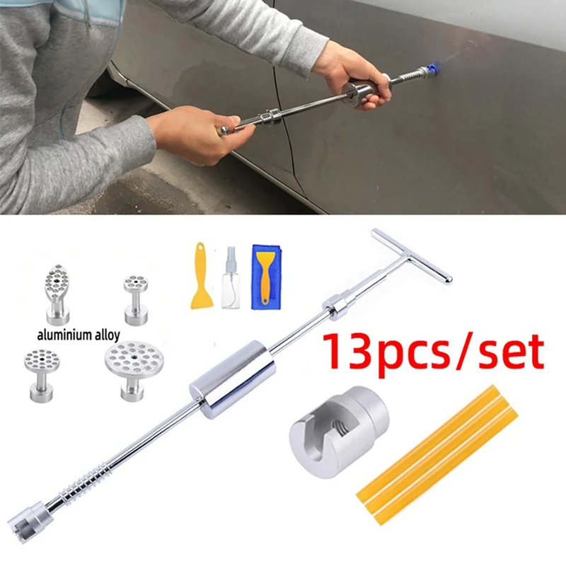 

13Pcs Paintless Dent Repair Hail Removal T Bar Slide Hammer Blue Glue Puller Tabs Hail Remover Auto Dings Repait Tools