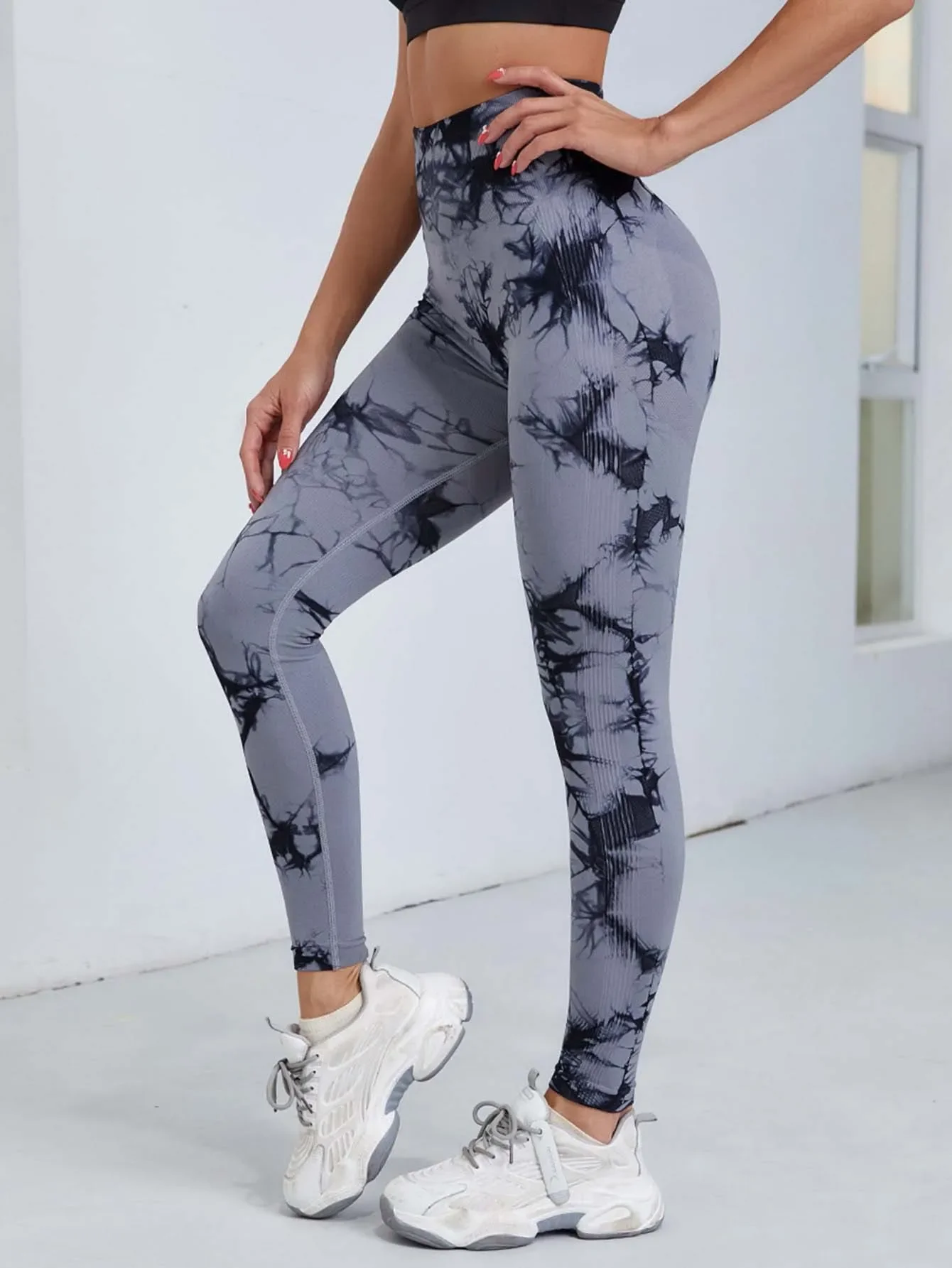 Damen-Leggings mit Batikmuster, neun Zehntel, hohe Taille, Yogahose, weich, dehnbar, Workout-Laufhose, atmungsaktiv, bequem – Detail 20