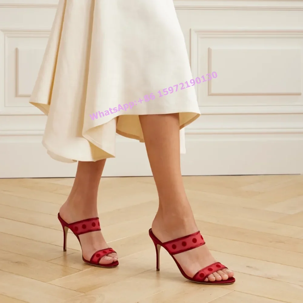 Satin-Trimmed Mesh Sandals Dot Air Mesh Round Toe Straight Strap Women's Slingback Shoes Sweet Summer Outdoor Elegant Sexy Shoes