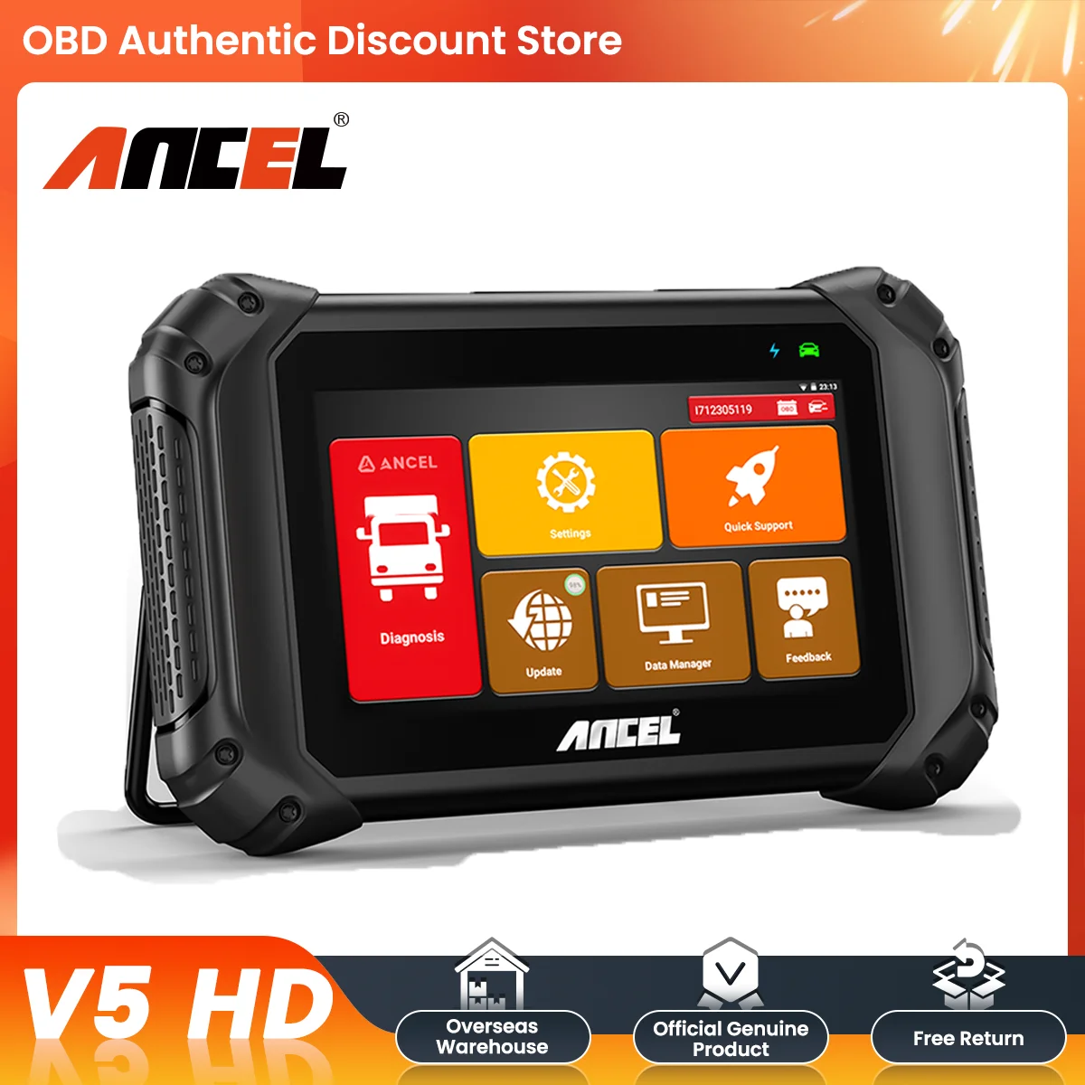 ANCEL V5 HD Heavy Duty Truck Diagnostic Tools All System BI-Directional OBD2 Truck Scanner for Cummins/Detroit/Caterpillar