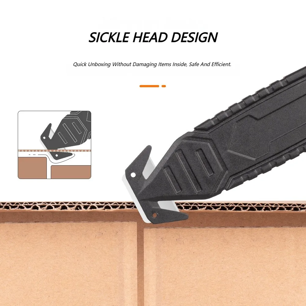 Abridor de Cajas Portátil, Cortador Multifuncional de Seguridad con Mango Negro, Cuchillo Protector para Uso Diario
