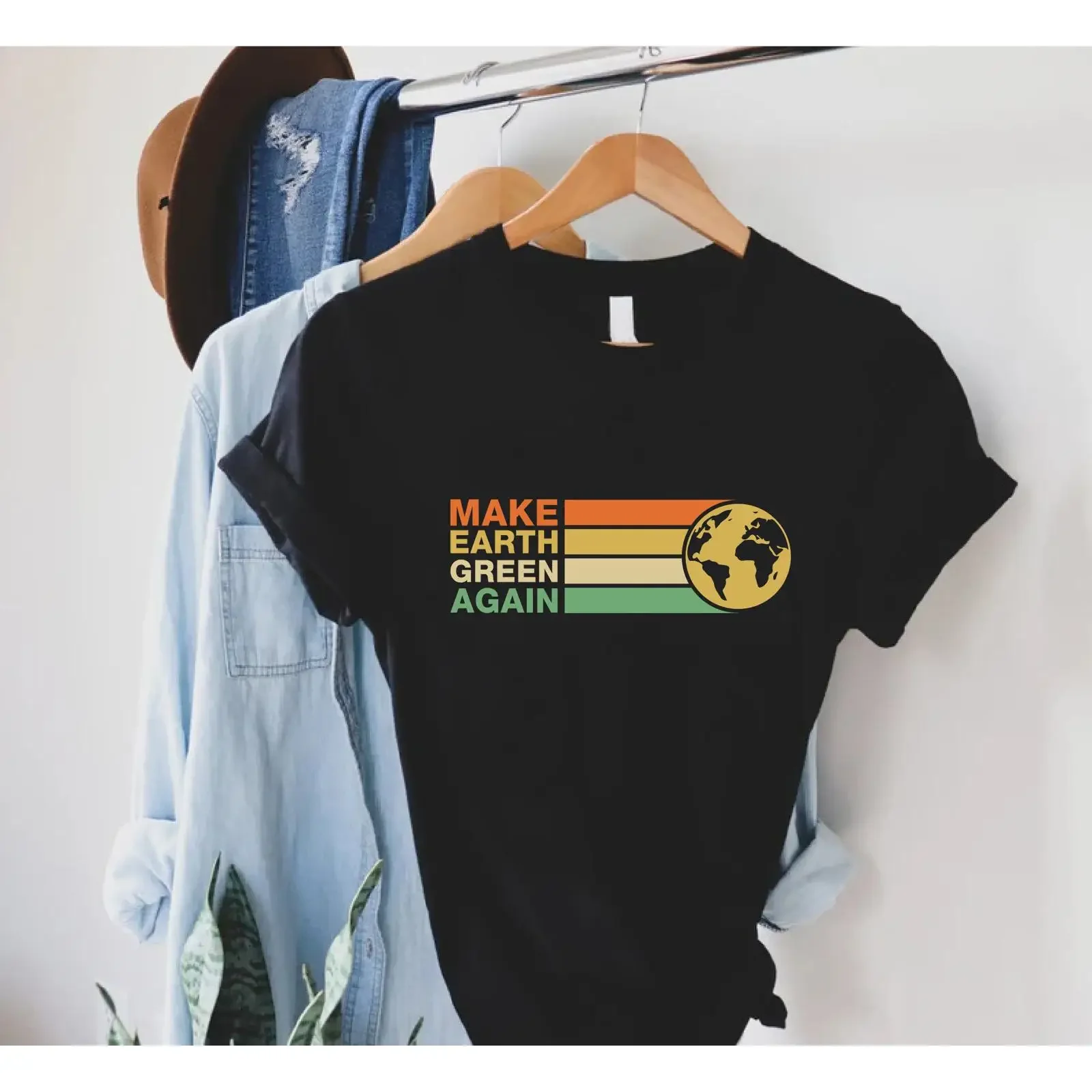 Make Earth Green Again Retro T Shirt Day Save The Nature Lover Climate Change Environmental Awareness vintage Washed