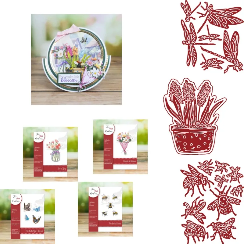 Planting Flowers in Specialized Pots Metal Cutting Dies Scrapbook Diary Decoration Stencil Embossing Template DIY Greeting Card