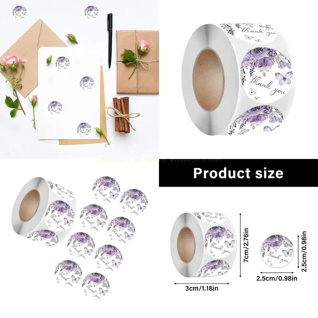 Thank You Labels Flower Print Sticker Round Sticker Decorative Sticker Labels Thank You Sticker for Gift Packaging