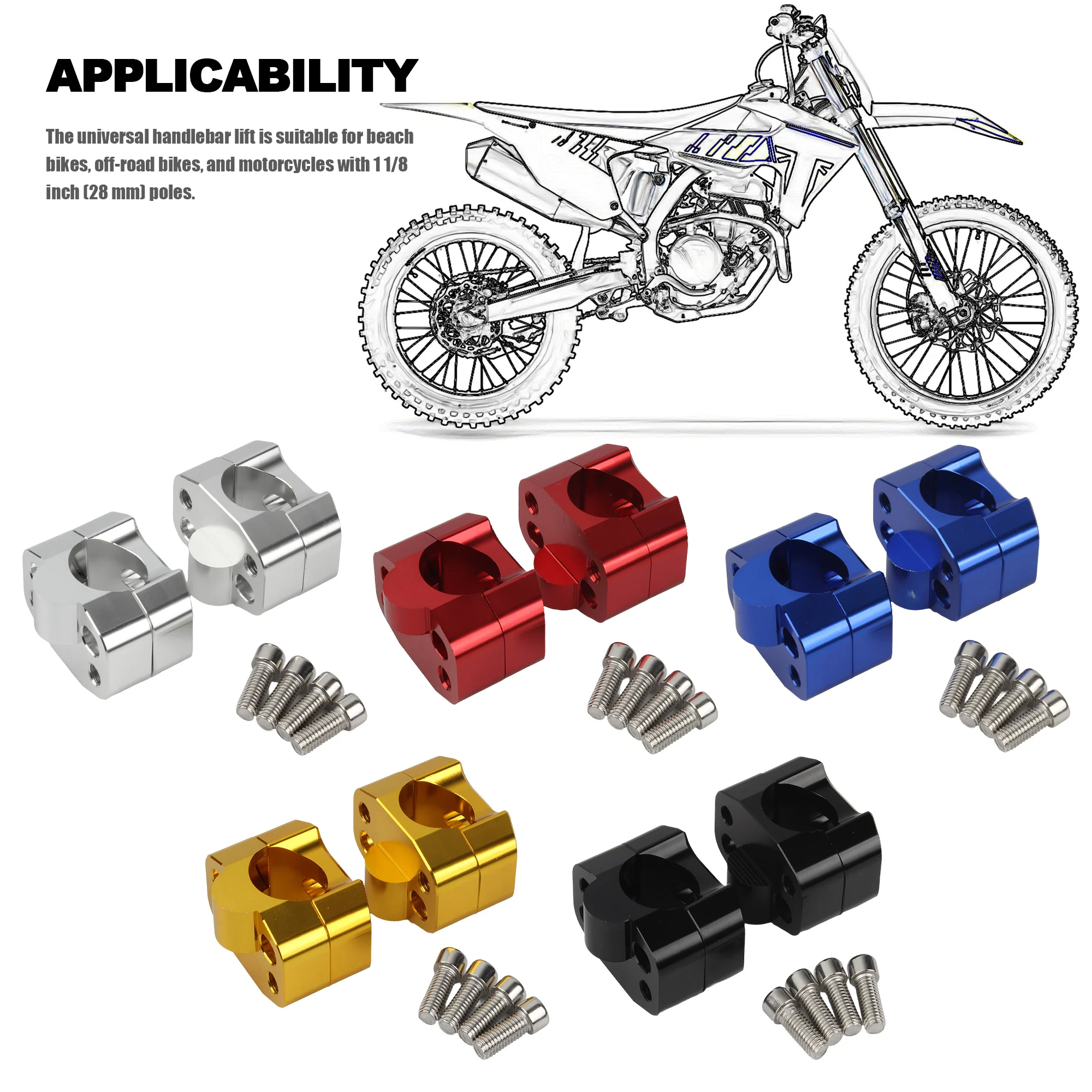 For KTM Honda Motorcycle DirtBike Modified Universal Motocross CNC Billet HandleBar Fat Bar Risers Mount Clamp Adaptor 22 28mm
