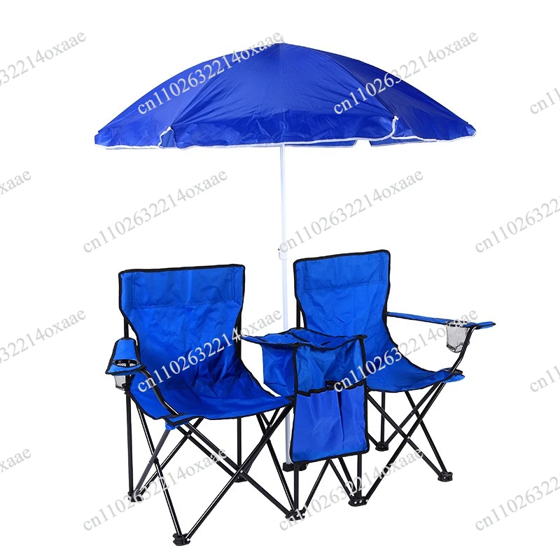 

Outdoor Leisure Beach Chair with Sunshade & Cooler Bag, Double Portable Folding Camping Chair