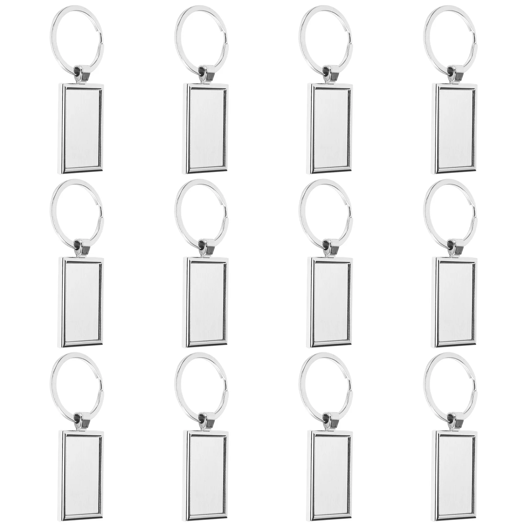 12 Pieces Sublimation Blank Keychain Rectangle Metal Heat Transfer Keychain Blank Key Rings for DIY Crafts Supplies