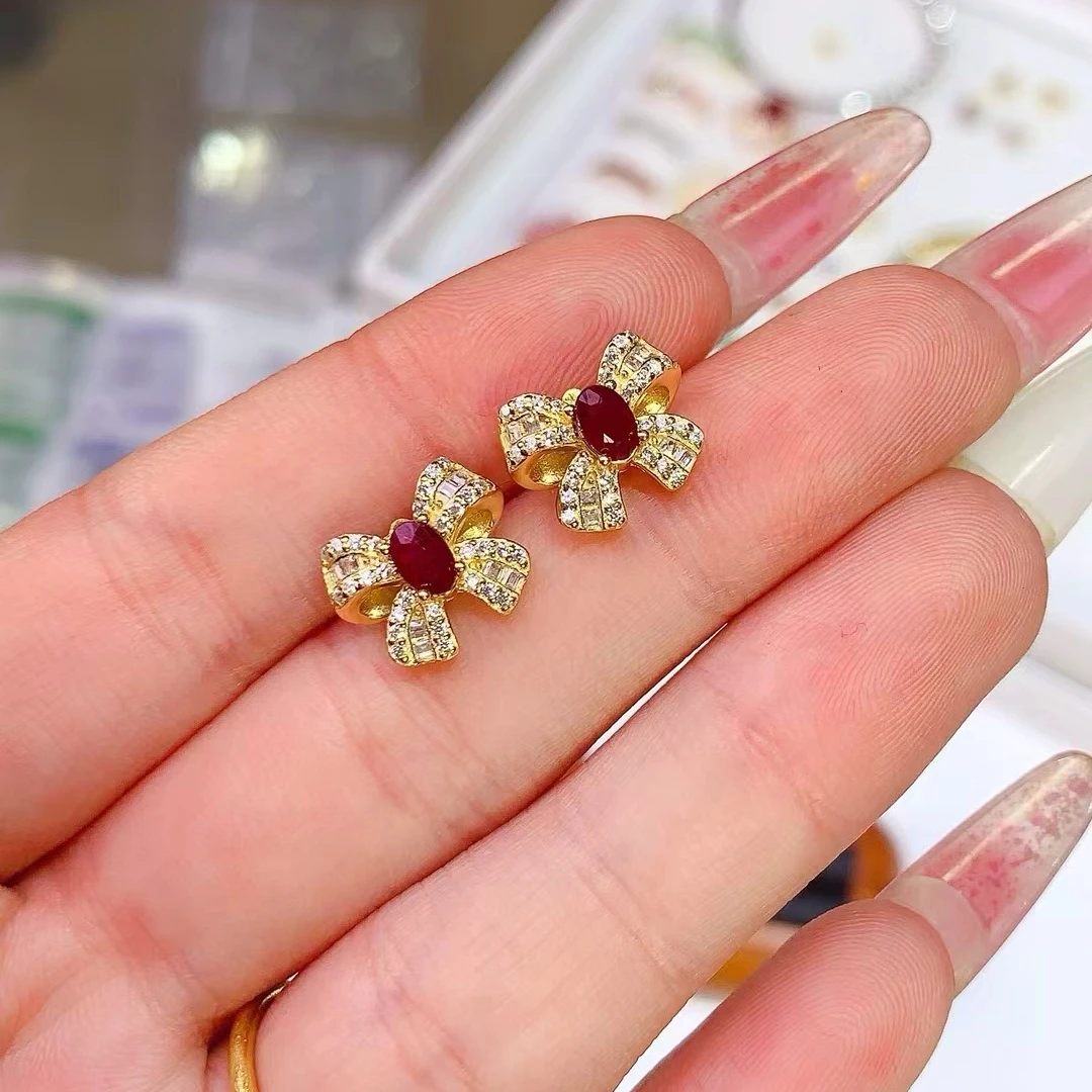KJJEAXCMY Fine Jewelry Natural Ruby Women's Earrings S925 Silver Electroplating Process Inlaid High Clarity Support Testing