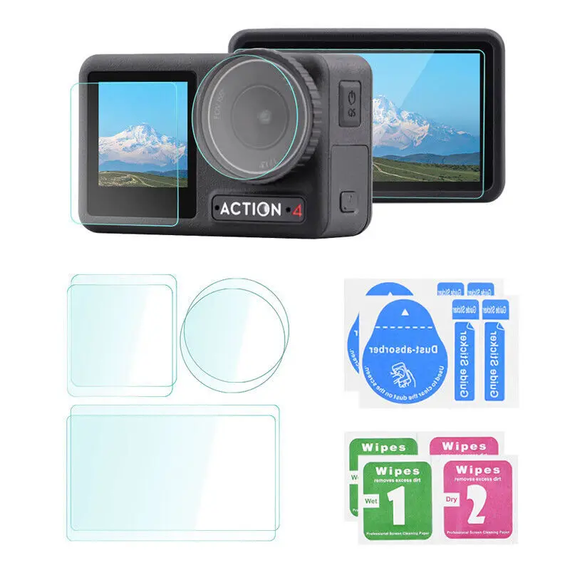 Folia ze szkła hartowanego 9H do obiektywu DJI Osmo Action 4 + ekran + przedni ochraniacz LCD HD Ochrona przed zarysowaniami szklana folia ochronna